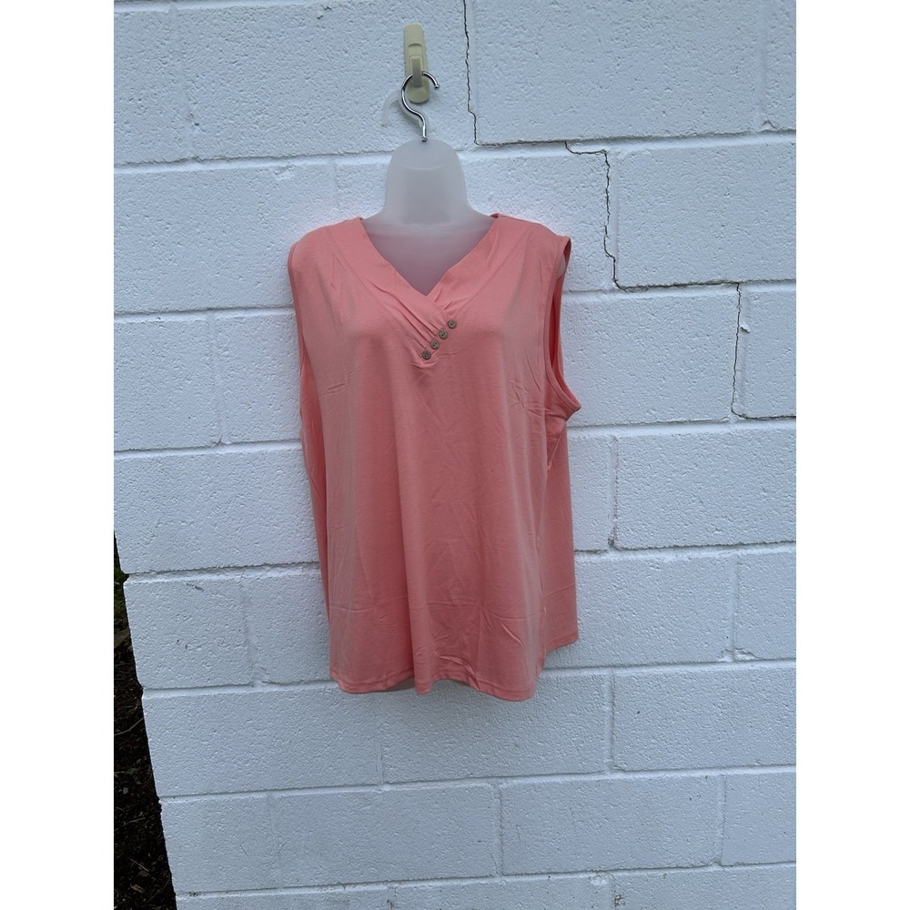 Sampeel Top Womens Pink Coral V Neck Sleeveless Tank Top Ladies XXL Poly Cot Spx